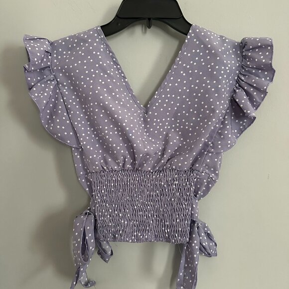 SHEIN Tops - Shein Lavender Polka Dot Flutter Sleeve Top Size XS